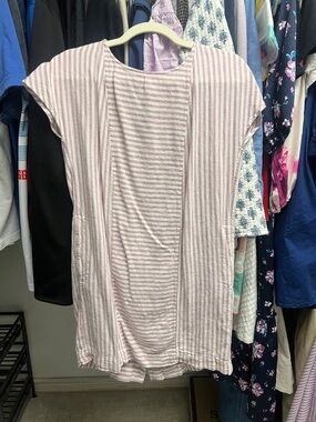 Madewell Mini Dress Women's Small Lavender and White Striped Linen Blend Pockets